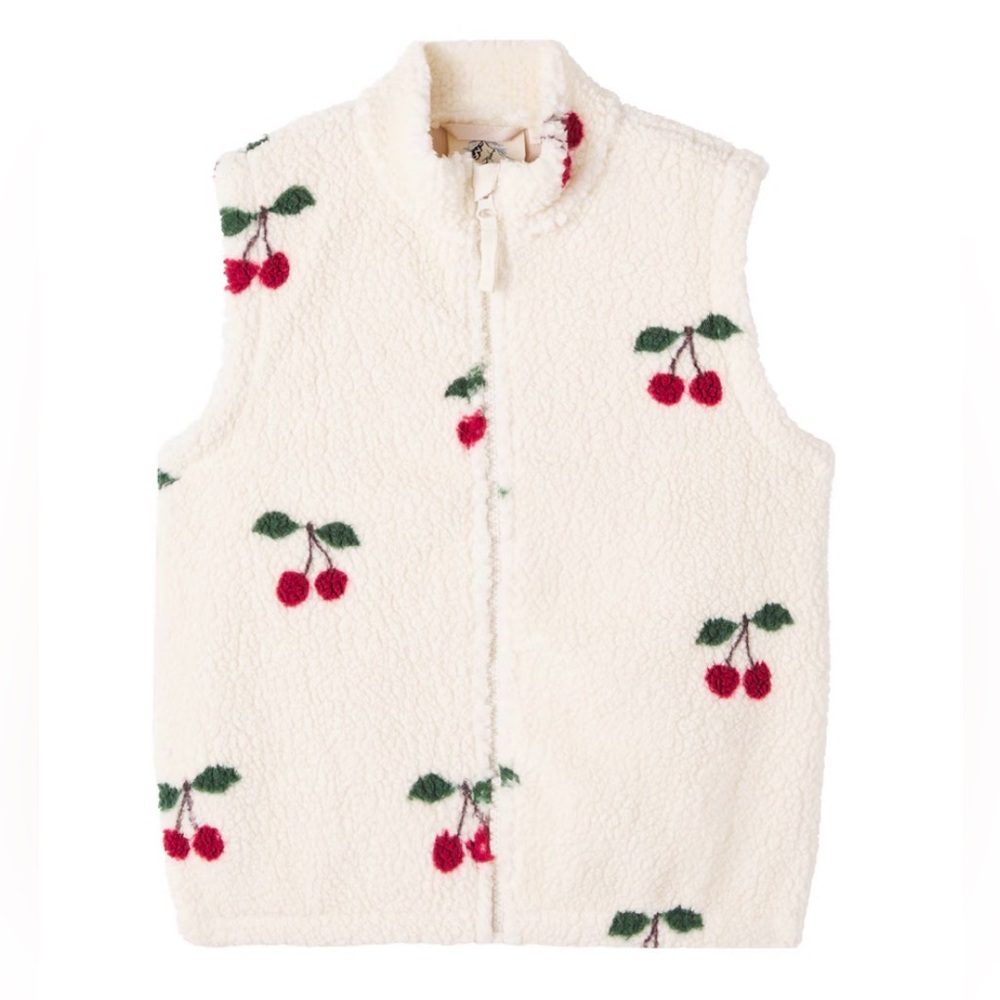 Konges Slojd Sherpa Vest with Red Cherry Print